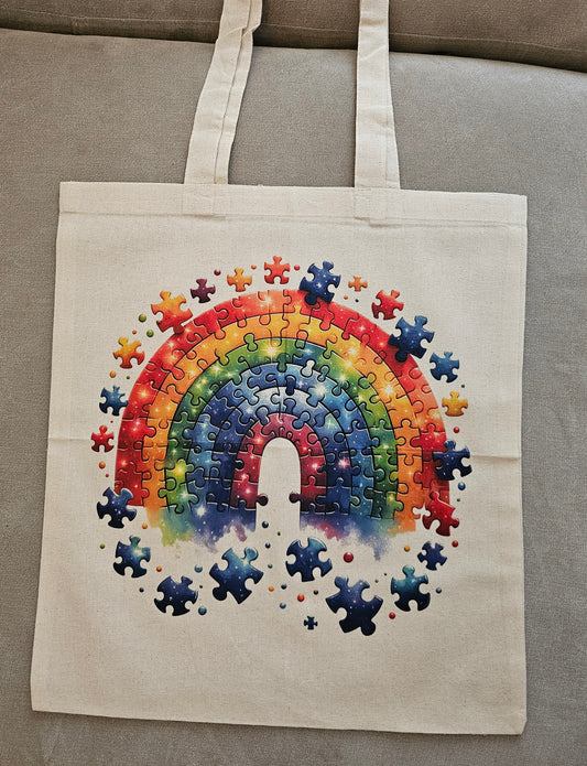 Autism Awareness rainbow tote bag