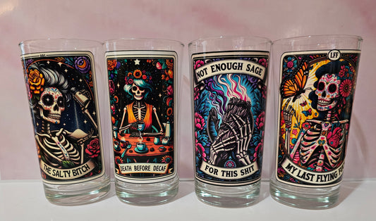 Set 4 Adult skeleton tarot half pint glasses