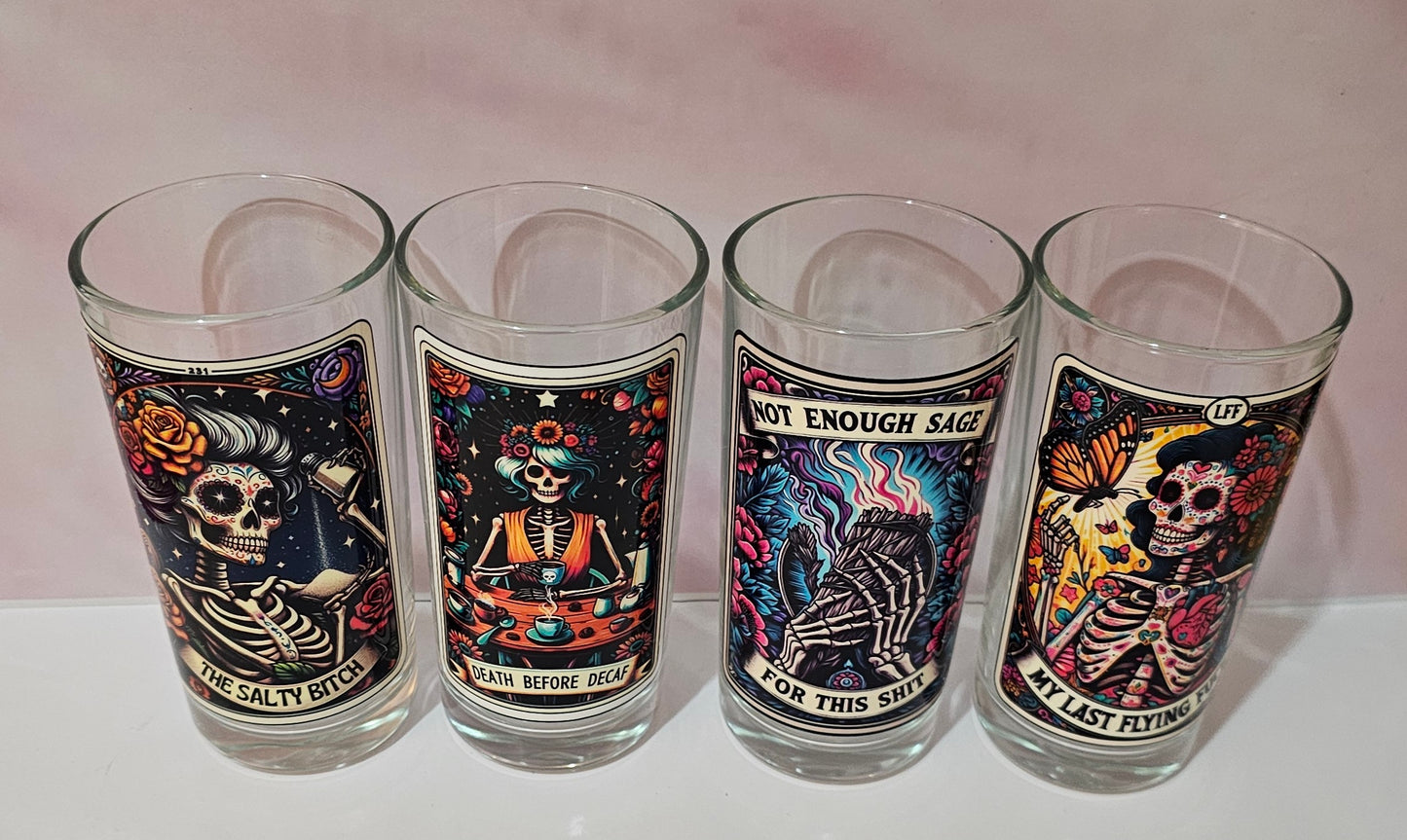 Set 4 Adult skeleton tarot half pint glasses