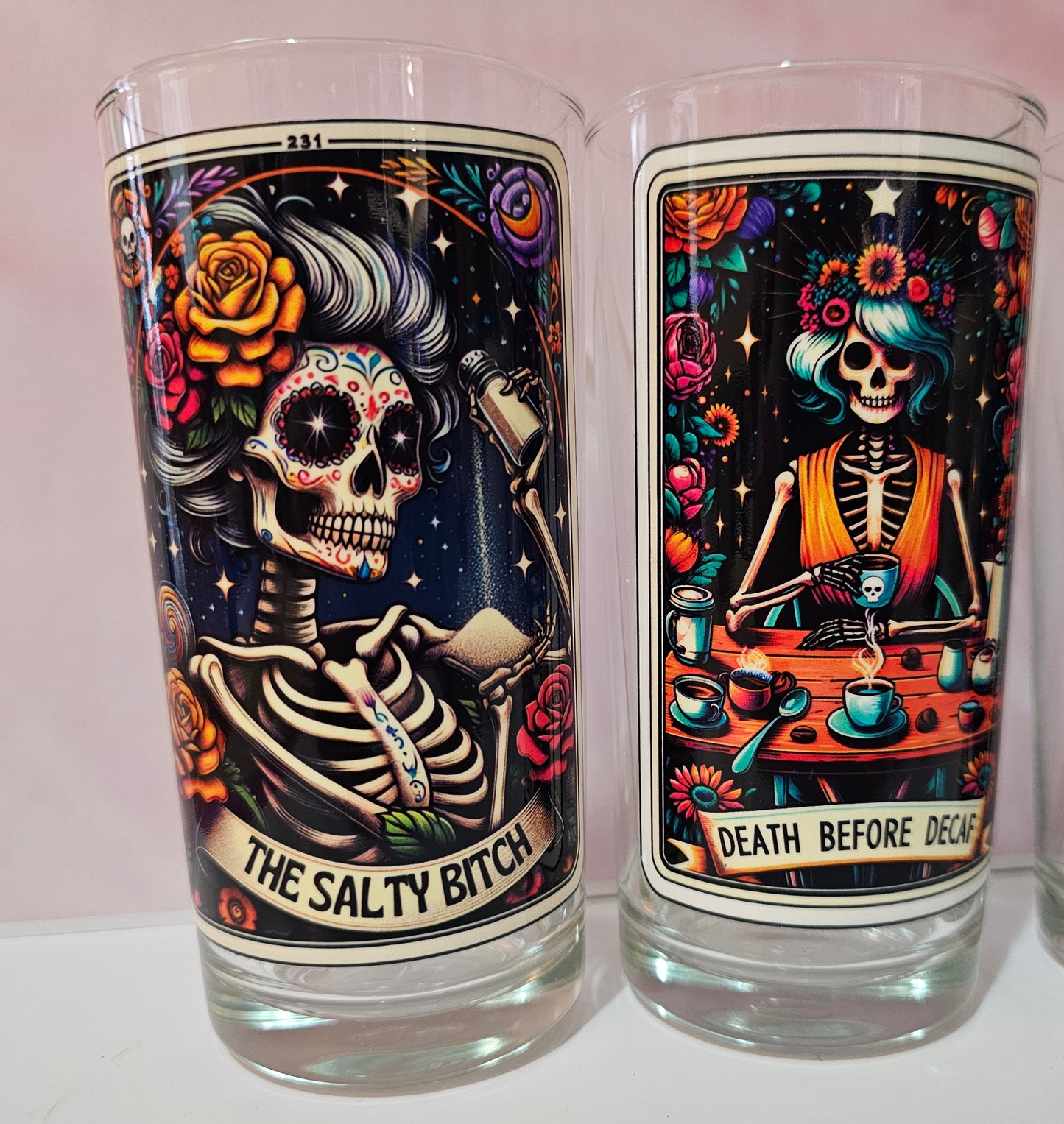 Set 4 Adult skeleton tarot half pint glasses