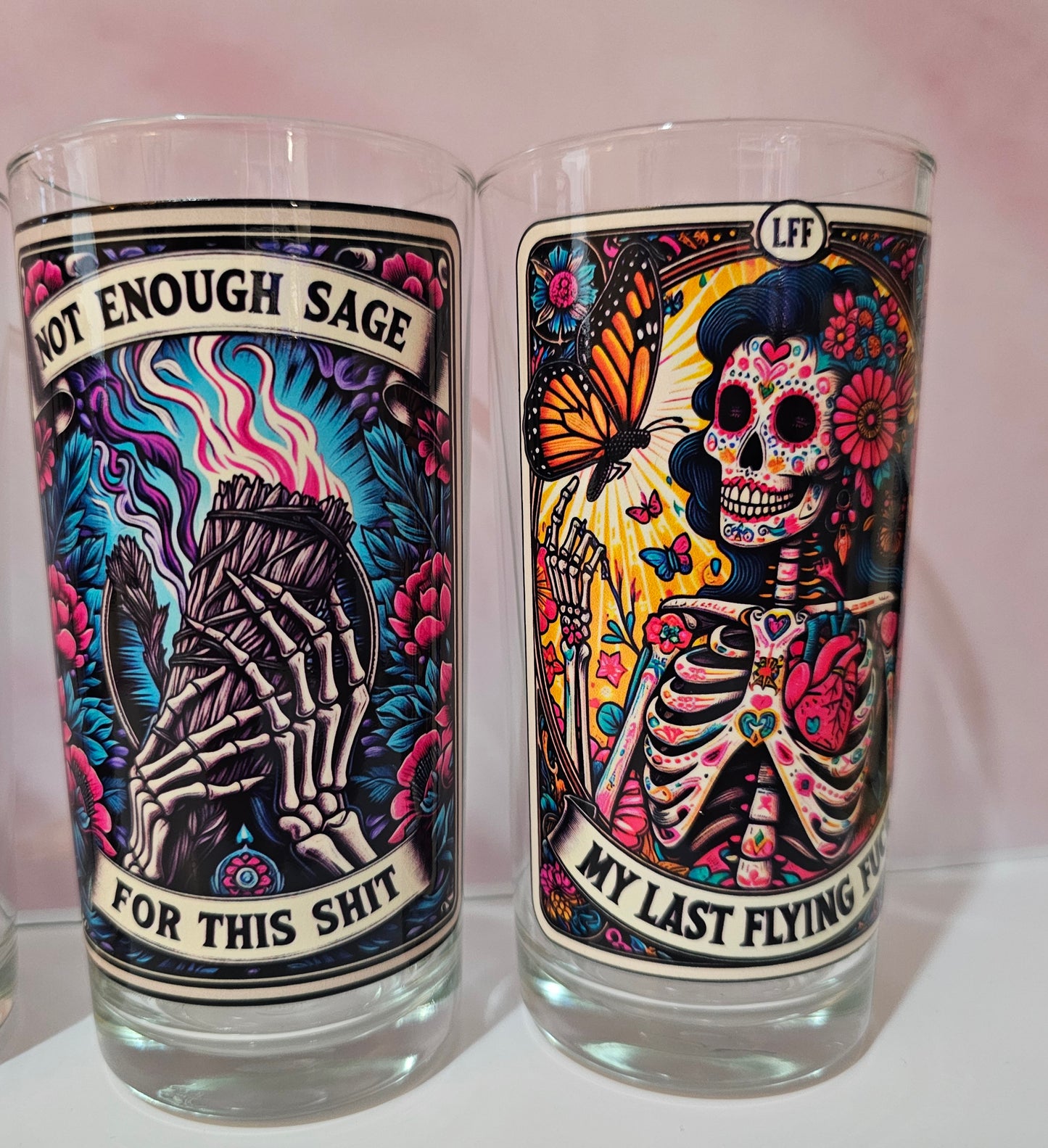 Set 4 Adult skeleton tarot half pint glasses