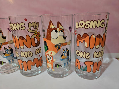 Set 4 Bluey theme half pint glasses