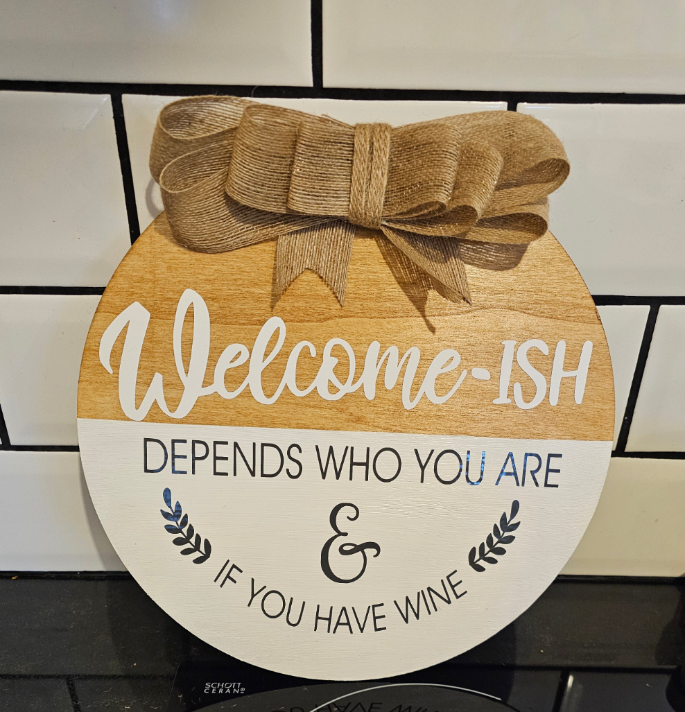 Wooden welcome sign