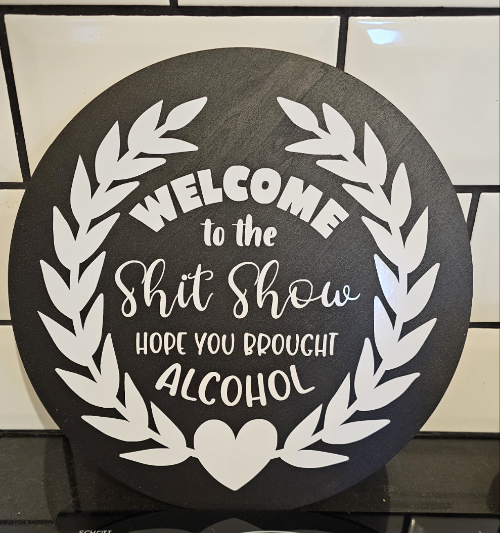 Wooden black welcome sign