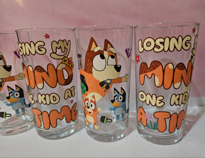 Set 4 Bluey theme half pint glasses