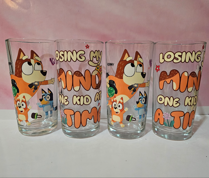 Set 4 Bluey theme half pint glasses