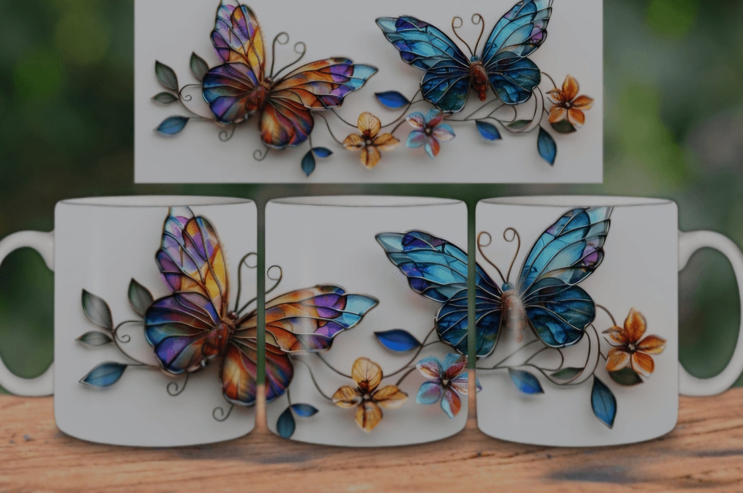 3D butterfly mug, set of 4